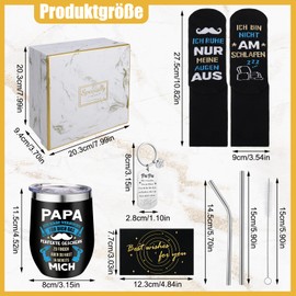 Vyuwast Vatertagsgeschenk für Papa, Schwarz Vater Geschenkset Geburtstag, Geschenke für Papa inklusive Thermobecher Personalisiert, Socken, Schlüsselanhänger, Grußkarte, Socken, Geschenkbox