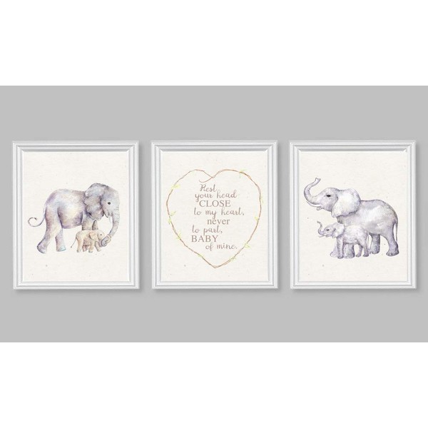 Silly Goose Gifts Nursery Art Elephant Wall Print Dumbo Quote Rest Your Head Close to my Heart (Set of 3) 8x10