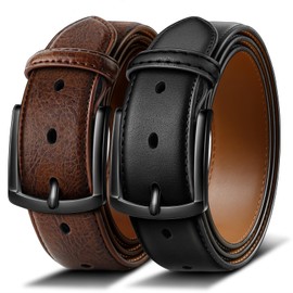 BULLIANT Men Belt 2Pack-Leather Belt 7Holes Comfortable For Men's Dress Casual Jeans 1 3/8"(Black/Deep Brown,42"-44" Waist Adjustable)
