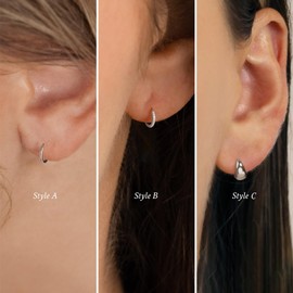 Gold Hoop Earrings for Women,3 Pairs Chunky Gold Earrings Set 14k Gold Plated Hypoallergenic Small Hoop Earrings Cubic Zirconia Huggie Hoop Earrings Minimalist Gold Jewelry for Women (Style-1-Silver)