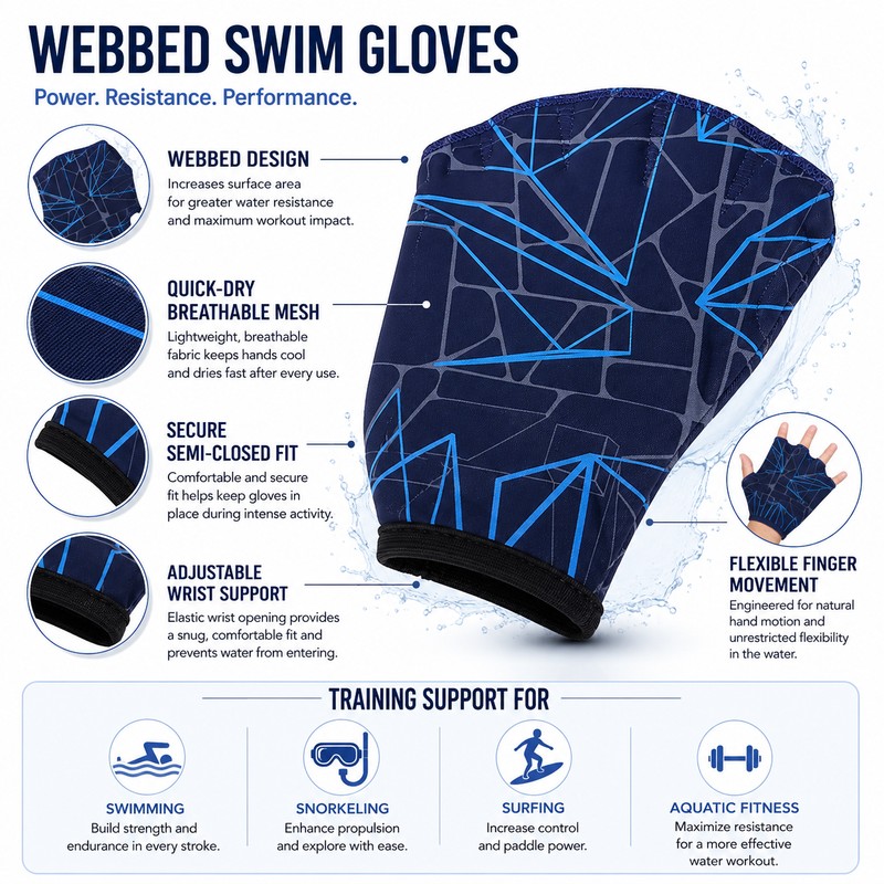Webbed Swim Gloves for Resistance Training – Aquatic Fitness Gear