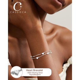 CASSIECA Women's 925 Sterling Silver Bracelets, Silver Bracelet, Layerd Charm Beads, Butterfly, Star, Heart Chain Bracelet for Women, Girls, Friendship Bracelet, Gift for Women, Girlfriend, Mum