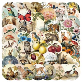 50 Pcs Forest Animals Stickers for Guitar,Bicycle,Laptop,Water Bottles,Skateboard,Computer,Retro Style Scrawl Stickers Waterproof Vinyl,Graffiti Decorate for Girls Boys Children Teens