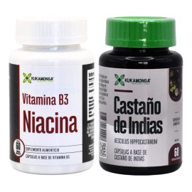 Kit Vitamina B3 Niacina + Castaño De Indias 60 Caps 500 Mg Sabor Sin Sabor Sin Sabor
