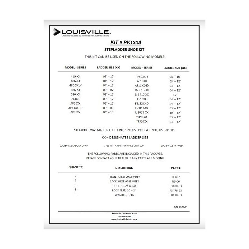 Louisville Ladder PK130A Step Shoe KIT-TPIA STPS