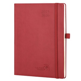POPRUN Planner 2025-2026 (Medium - 6.5'' x 8.5'') Academic Weekly Calendar (July 2025 - June 2026) with Hourly Time Slots, Monthly Tabs, 100GSM Thick Papers, Leather Soft Cover - Burgundy Red