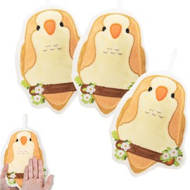 YOOSO WING 3枚セットリング付きタオル オウムハンドタオル コーラルフリースハンドタオル 吸水性 速乾性 ふわふわ かわいいオウム柄 家庭用 キッチン 洗面台 保育園 ギフトに最適 23*19cm (クエーカーパロット)