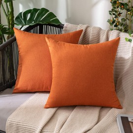 Miulee Set of 2 Waterproof Cushion Covers, Outdoor Sofa Cushion Covers, Decorative Modern Cushion Covers, Linen Look Polyester, for Garden, Sofa, Living Room, Bed, 40 x 40 cm, Orange
