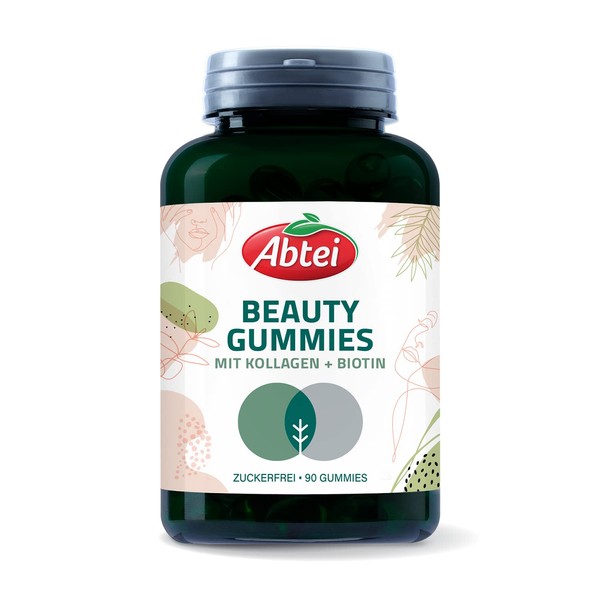 Abtei Nature & Science Beauty Gummies - Gummies for Beautiful Skin, Hair and Nails - 3000 mg Collagen per Daily Dose * - Beauty Effect Scientifically Proven ** - Laboratory Tested - 90 Gummies