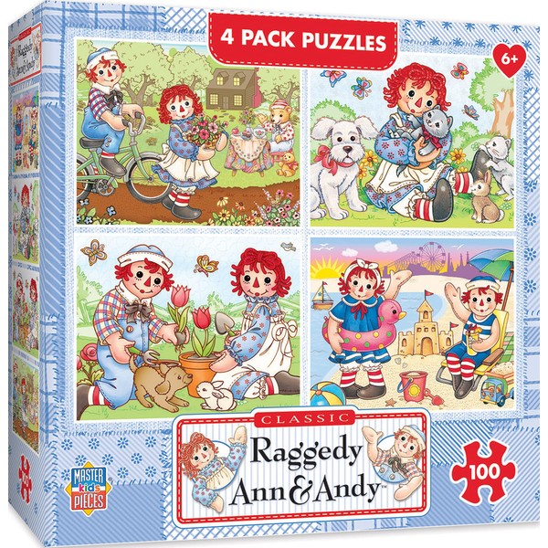 MasterPieces Puzzle Set - 4-Pack 100 Piece Jigsaw Puzzle for Kids - Raggedy Ann 4-Pack - 8"x10"