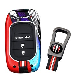 ontto luminous car key fob cover fit for Honda Accord Civic HR-V CR-V Pilot Sport SI EX-L EX Touring 2025 2024 2023 2022 key holder Metal Shell case keyring keychain Accessories 3 buttons trunk Red