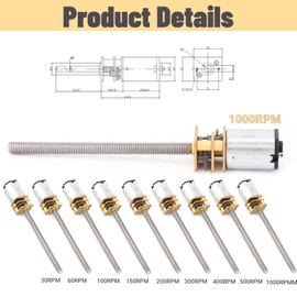 Gear Motor, DC 12 V 1000 RPM N20 Micro Electric Motor Shaft M4 x 55 mm Screw Metal Gear Motor with Gear for Mobile Robot/Smart Cars Project