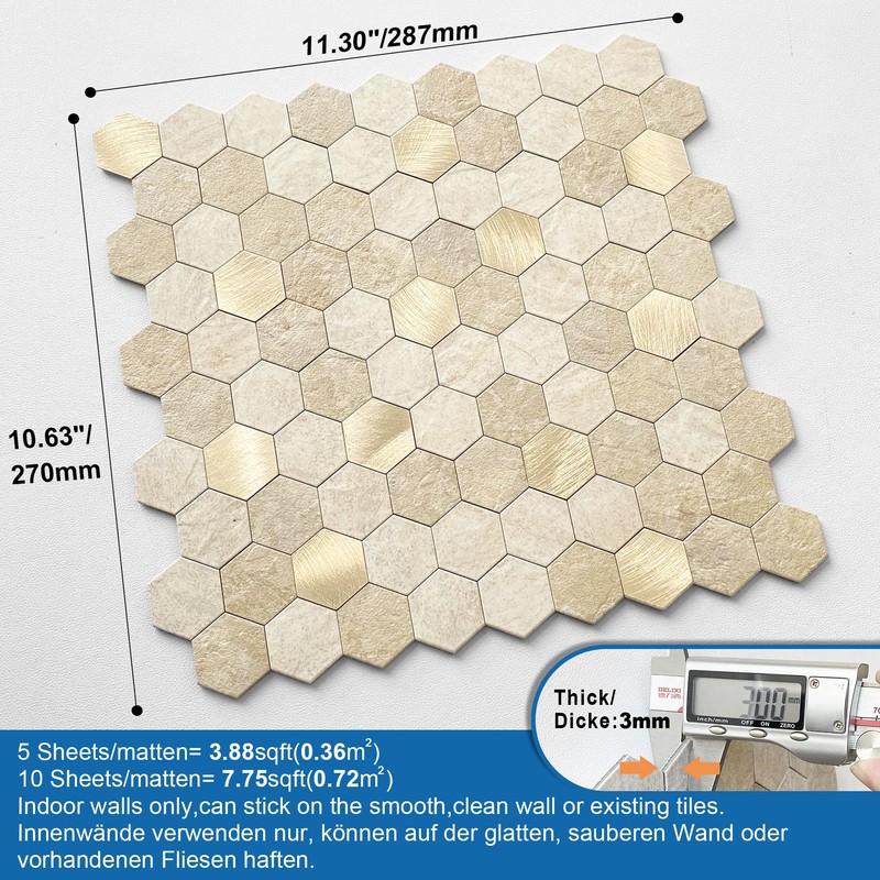 MOFIT Hexagon Peel and Stick Backsplash Tiles Kitchen,Self-Adhesive Metal and