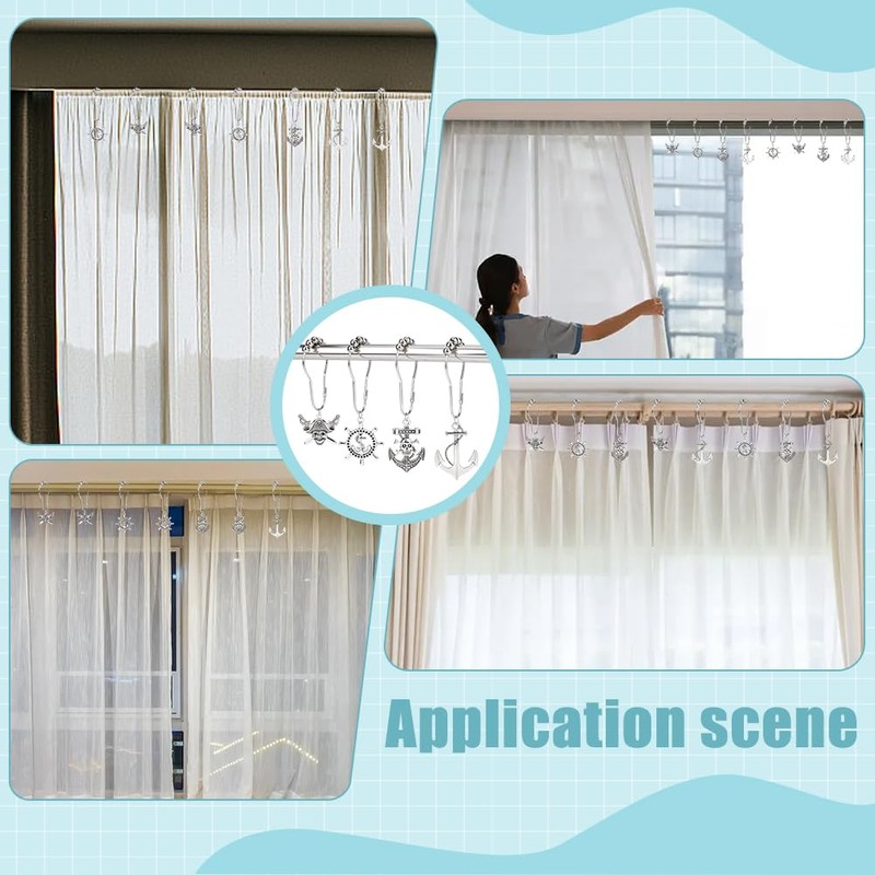 WEBEEDY 12 Pcs Nautical Shower Curtain Hooks Rust Proof Skull