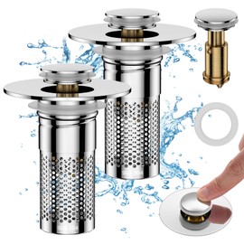 Bathroom Sink Drain Strainer，Pop Up Sink Drain Filter with Removable Stainless Steel Filter Basket Hair Catcher，Bathroom Drain Stopper Sink Plug for 1.1"-1.45" Basin Drain Holes (2PCS)