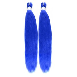 Blue Pre stretched Braiding Hair 26 Inch 26 Inches Box Braids Hair Extensions Yaki Braids Hair Hot Water Setting Synthetic Hair Colored Braiding Hair Pre stretched Crochet Hair(26 Inch,2 Packs,Blue#)