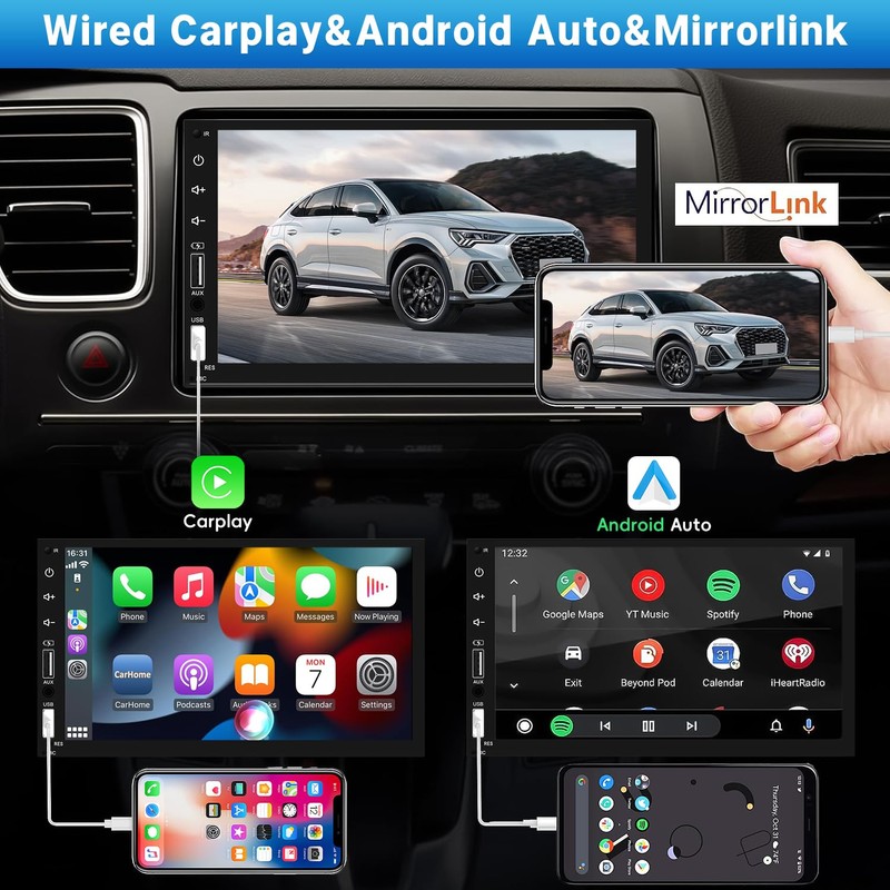 Leadfan Double Din Car Stereo Radio Support Apple Carplay&Android Auto,