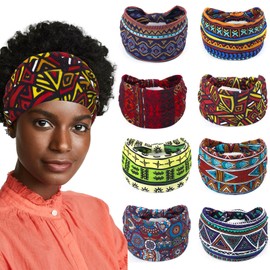 Bohend Wide Boho Headbands for Women 8Pcs Stretchy Bandeau Non Slip Hairbands Athletic Yoga Head Wraps (African Style, Uniform size)
