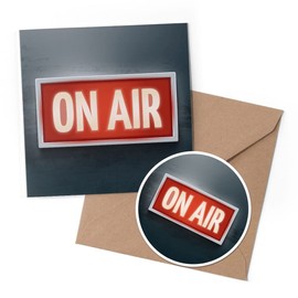 1 x Greeting Card & 10 cm Round Sticker Set - On Air Radio Studio Sign - Birthday Thank You Friend Lover Fan Mum Dad Kids #14651