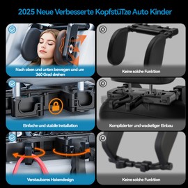 VniYors Children's Car Headrest, 2025 Upgraded Version, Three-Axis Adjustable Neck Pillow, Car, Suitable for Sleeping During Long Travel, Car Headrest, Neck Pillow Children