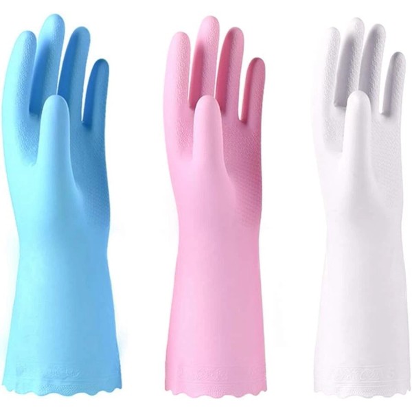3 Pack Reusable Cleaning Gloves Latex Free with Cotton Flock