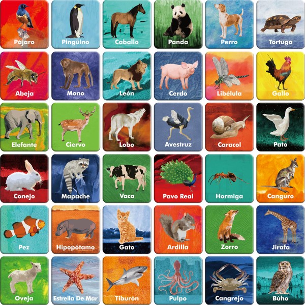 Hebayy 36 Pairs Animal Matching Game, 72PCS Spanish Flashcards 36
