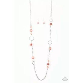 Paparazzi Pageant Princess - Orange / Coral - Necklace and matching Earrings