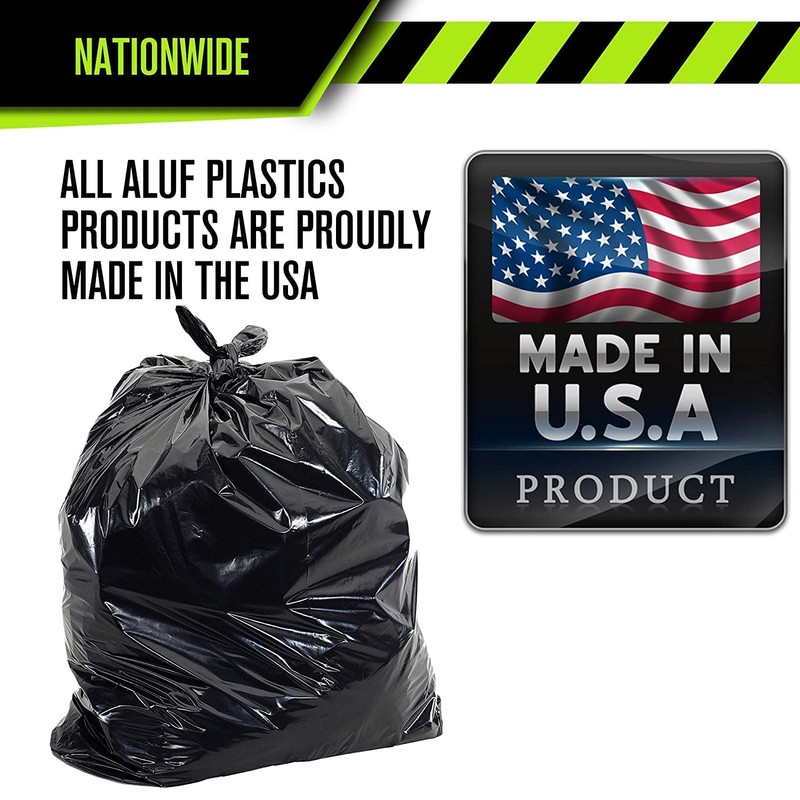 Aluf Plastics 65 Gal Black Heavy Duty Garbage Bags 1.5