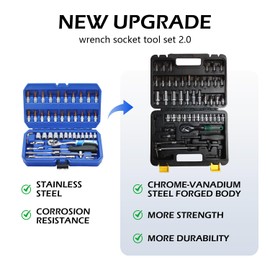 slrongpowlr 53 Pieces 1/4 inch Drive Socket Ratchet Wrench Tool Set, with Bit Socket Set Metric and Extension Bar for Auto Repairing and Household, with Storage Case (53)