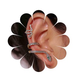 Andelaisi Boho Crystal Snake Ear Climber Earrings Vintage Snake Crawler Earrings Gold Snake Clip Wrap Earrings Minimalist Serpent Snake Earrings Jewelry for Women