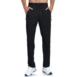 Sweatpants for Men Mens Athletic Workout Pants with Zipper Pockets Exercise Elastic Waist Summer Breathable Quick Dry Fit Jogging Pants for Men Black L
