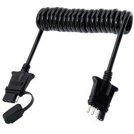 MECMO - Cable de extensión de cable plano de remolque de 8 pies y 4 pines en espiral para cable de remolque de 4 vías lado del vehículo y lado del remolque, cable de extensión de luz de remolque