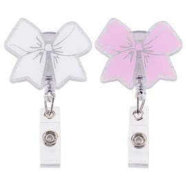 HOBBIESAY 2Pcs Pink White Bow Badge Reel Cute Bow Badge Clips Bowknot ID Badges Accessories Bowknot Name Tag Clips for Work ID Nurse Lanyards Office DIY Craft Decoration