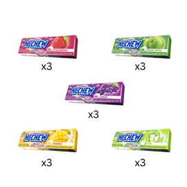 HI-CHEW Variety - Box of 15 Sticks, 1.76oz ea | Unique Fun Soft & Chewy Taffy Candy | Immensely Juicy Exotic Fruit Flavors | Strawberry Green Apple Grape Mango Kiwi