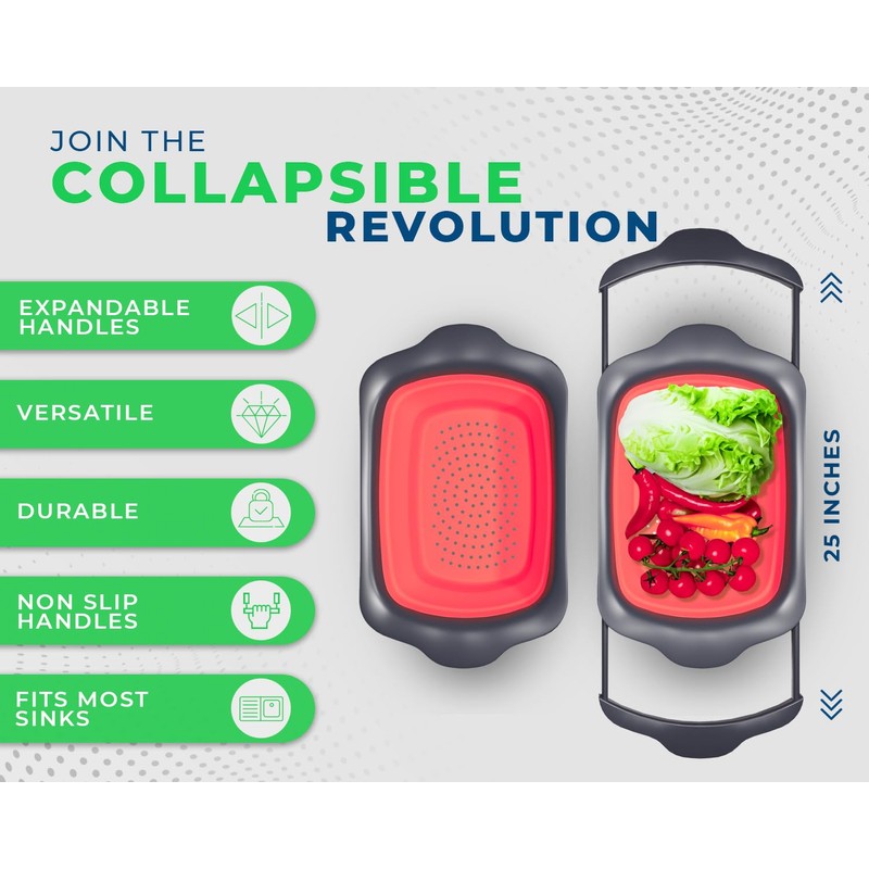 XL Large Kitchen Strainer by Comfify - Collapsible Silicone Over-The-Sink