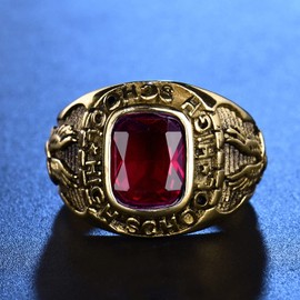 MASOP Retro Eagle Stainless Steel Rings for Men High School Red Crystal Gold Tone Jewelry Size 8-15, 12, Gemstone, No Gemstone