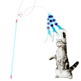 cobee Cat Feather Toy with Pom Ball, Soft Cat Stick Toy with Bell, Cat Wand Interactive Cat Toy, Training Toy, Cat Play Toy for Kittens Indoor