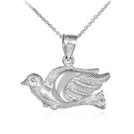 925 Sterling Silver Flying Dove Pendant Necklace, 18"