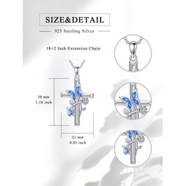 Cargari Butterfly Cross Necklace Blue December Birthstone 925 Sterling Silver Womens Butterfly Pendant Jewelry Gift for Mom Wife Grandma Mothers Day