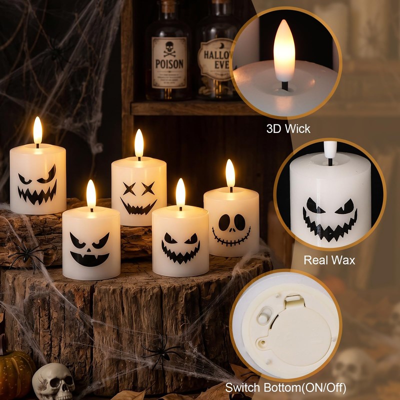 GenSwin Halloween Flameless Votive Candles with Remote Wax