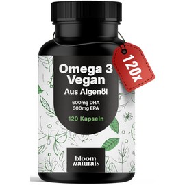 Omega 3 Capsules High Dose Vegan - 120 Capsules - 2000mg Algae Oil - 600mg DHA & 300mg EPA - Vegan & Produced in Germany - Laboratory Tested - Packaging May Vary