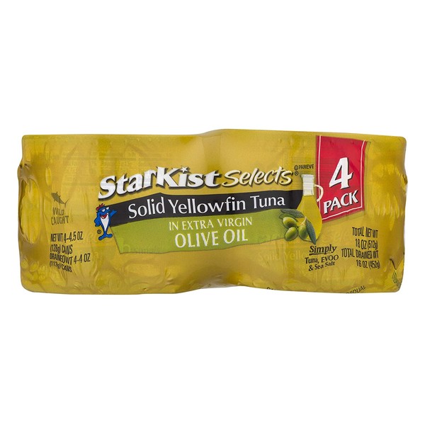 StarKist Selects E.V.O.O. Solid Yellowfin Tuna in Extra Virgin Olive Oil - 4.5 oz Can (Pack of 4)