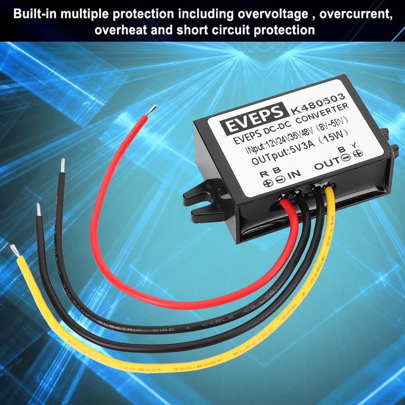 DC-DC 12V/24V/36V/48V to 5V 3A Step Down Power Supply Module