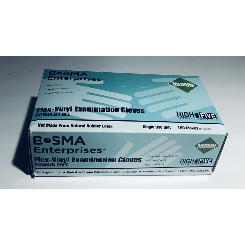 Bosma Flex-Vinyl Examination Gloves Power Free 100 Count Size Medium
