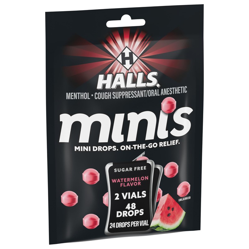 Halls HALLS Minis Watermelon Flavor Sugar Free Cough Drops, 48