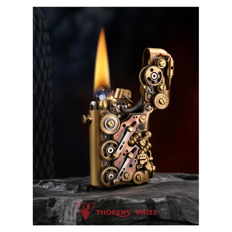 Steampunk Brass Vintage Classic Kerosene Lighter, Automatic Ignition, with Safety