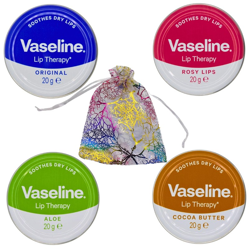 Vaseline Lip Balm 4 X 20g (Rosy Lips, Cocoa Butter,