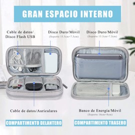 Organizador Portátil, Bolsa de Doble Capa para Accesorios Electrónicos, Impermeable, para Cable, Cargador, Teléfono, USB, Tarjeta SD (Gris)