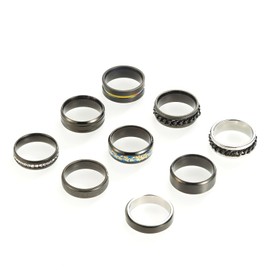 SOXEMAN 9 pieces/set of men's rings set (3 of which can be rotated to relieve anxiety and stress) cool and fashionable black atmospheric stainless steel rings, suitable for men, women and couples