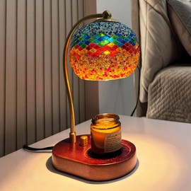 Mosaic Candle Warmer Lamp with Dimmer - Stained Glass Electric Wax Melt Warmer, Tiffany Style Turkish Lamp for Scented Wax, Decorative Vintage Candle Lamp for Home Decor & Gift (Blue/Multicolor)